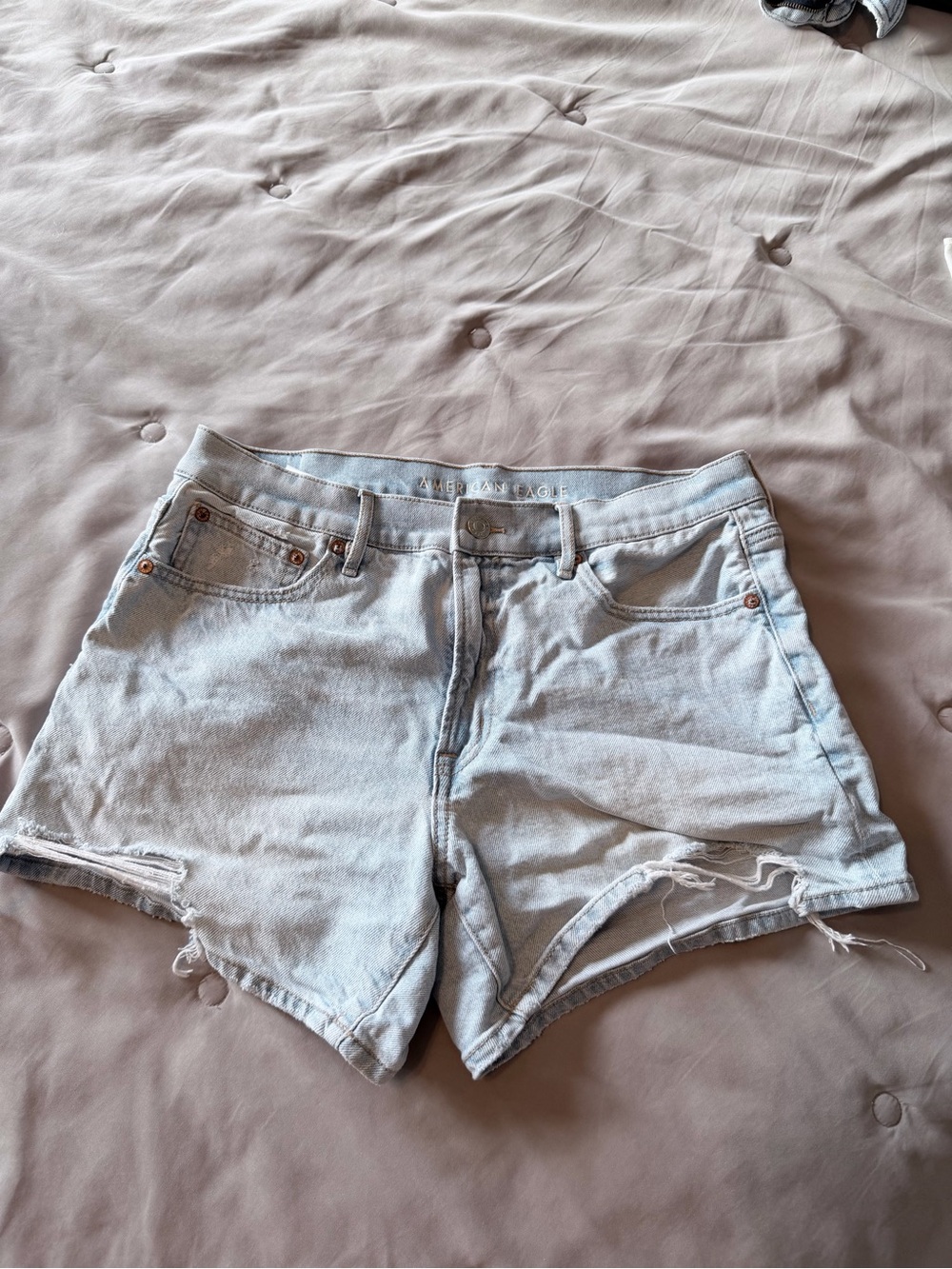 American Eagle Outfitters Pale Blue Distressed Denim Shorts